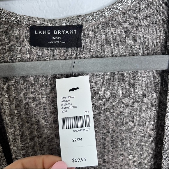 Lane Bryant Cardigan Women 22 24 Duster Tan Silver Metallic Open Front J - Picture 8 of 8